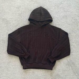 Scuffers Hoodie Baggy Oversized Brown Cable Knit Casual Streetwear Sweatshirt